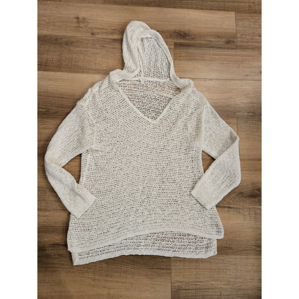 Pure Jill J Jill Women L Open Knit Hooded Tunic Sweater Swim Cover Up Cotton